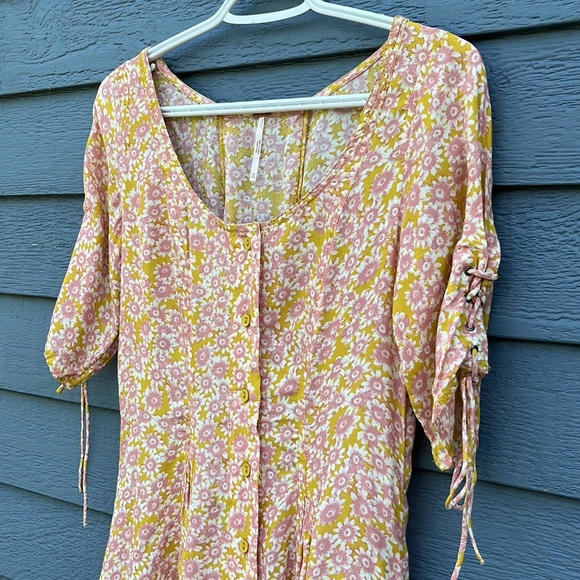 NWOT Free People Floral Mini Dress Lace Up Details - Picture 3 of 10